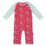 Kickee Pants L/S Raglan Romper Flag Red Construction