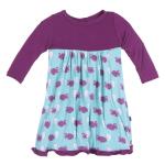 Kickee Pants L/S Swing Dress Glacier Busy Beaver