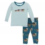 Kickee Pants Boy L/S Pajama Set Heritage Blue Kosmoceratops Family