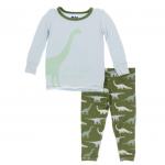 Kickee Pants Boy L/S Pajama Set Moss Goodnight Dinosaur