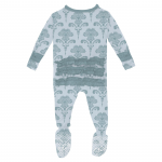 Kickee Pants Girl Ruffle Footie w/2way Zipper Illusion Blue Damask