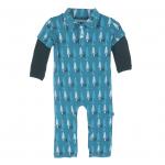 Kickee Pants L/S Polo Romper Cedar & Elk