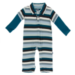 Kickee Pants L/S Polo Romper Meteorology Stripe