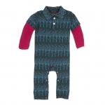 Kickee Pants L/S Polo Romper Pine Frosted Birch