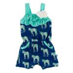 Kickee Pants Romper w/Flower & Pockets Flag Blue Unicorns