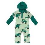 Kickee Pants L/S Hoodie Romper Pistachio Tractors & Wheat