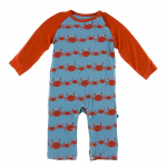 Kickee Pants L/S Raglan Romper Blue Moon Crab Family
