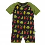 Kickee Pants Raglan Romper Zebra Garden Veggies