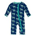 Kickee Pants Girl Ruffle Coverall w/Zipper Flag Blue Unicorn