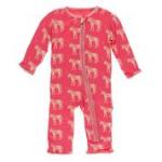 Kickee Pants Girl Ruffle Coverall w/ Zipper Red Ginger Unicorn