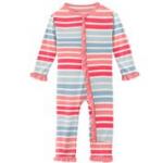Kickee Pants Girl Ruffle Coverall w/Zipper Cotton Candy Stripe