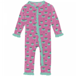 Kickee Pants Girl Ruffle Coverall w/2way Zipper Tulip Bespeckled Frogs
