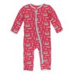 Kickee Pants Girl Ruffle Coverall w/Zipper Flag Red Construction
