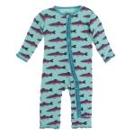 Kickee Pants Girl Ruffle Coverall w/ Zipper Glass Rainbow Trout