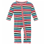 Kickee Pants Girl Ruffle Coverall w/Zipper Snowball Multi Stripe