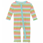 Kickee Pants Girl Ruffle Coverall w/ Zipper Beach Day Stripe