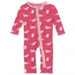 Kickee Pants Girl Ruffle Coverall w/ Zipper Winter Rose Kitty