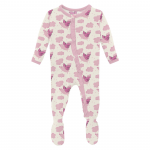 Kickee Pants Girl Ruffle Footie w/2way Zipper Natural Flying Pigs