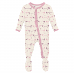 Kickee Pants Girl Ruffle Footie w/2way Zipper Natural Bird Banner
