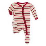 Kickee Pants Girl Ruffle Footie w/Zipper 2020 Candy Cane Stripe