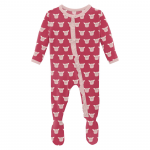 Kickee Pants Girl Ruffle Footie w/Zipper Cherry Pie Furry Friends