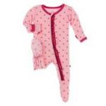 Kickee Pants Girl Ruffle Footie w/ Zipper Lotus Cherries and Blossoms