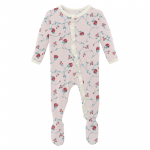 Kickee Pants Girl Ruffle Footie w/ Zipper Macaroon Floral Vines