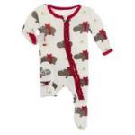 Kickee Pants Girl Ruffle Footie w/ Natural Christmas Hippos