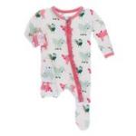 Kickee Pants Girl Ruffle Footie w/Zipper Natural Farm Animals