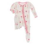 Kickee Pants Girl Ruffle Footie w/Zipper Natural Ice Cream Shop
