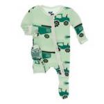 Kickee Pants Girl Ruffle Footie w/Zipper Pistachio Tractor