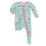 Kickee Pants Girl Ruffle Footie w/Zipper Summer Sky Cupcakes