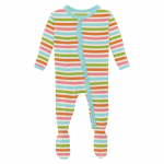 Kickee Pants Girl Ruffle Footie w/Zipper Beach Day Stripe