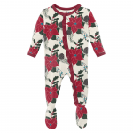 Kickee Pants Girl Ruffle Footie w/Zipper Christmas Floral