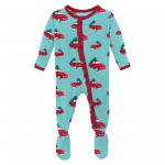 Kickee Pants Girl Ruffle Footie w/Zipper Iceberg Trucks & Trees