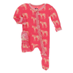 Kickee Pants Girl Ruffle Footie w/Zipper Red Ginger Unicorns