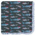 Kickee Pants Toddler Blanket Ruffle Pewter Santa Sharks