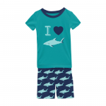 Kickee Pants Boy S/S w/Short Pajama Set Flag Blue Sharky