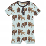 Kickee Pants S/S Henley Romper Fresh Air Bison