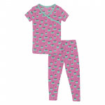 Kickee Pants Girl Kimono S/S Pajama Set Tulip Bespeckled Frogs