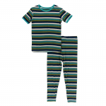 Kickee Pants Boy S/S Pajama Set Botany Grasshopper Stripe