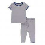 Kickee Pants Boy S/S Pajama Set Solid Feather w/Navy