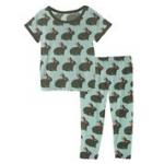 Kickee Pants Boy S/S Pajama Set Jade Forest Rabbit