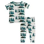 Kickee Pants Boy S/S Pajama Set Natural Cabins & Tents