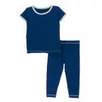 Kickee Pants Boy S/S Pajama Set Solid Navy w/ Spring Sky
