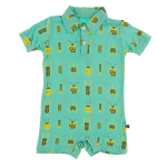 Kickee Pants S/S Polo Romper Glass Beetles