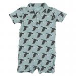 Kickee Pants S/S Polo Romper Jade Mallard Duck