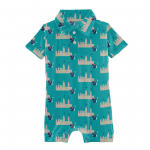 Kickee Pants S/S Polo Romper Neptune Sandcastles