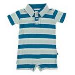 Kickee Pants S/S Polo Romper Seaside Cafe Stripe