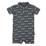 Kickee Pants S/S Polo Romper Stone Paddles and Canoe